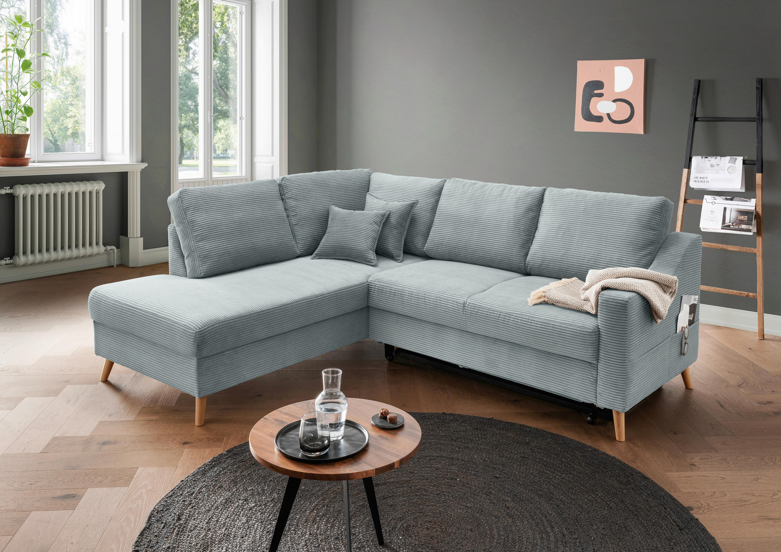 ECKSOFA in Cord Hellblau  - Naturfarben/Hellblau, MODERN, Holz/Textil (200/230cm) - Livetastic