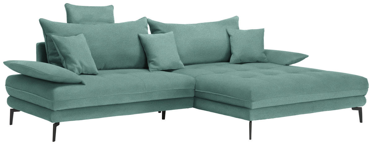 ECKSOFA PRATO Mintgrün Mikrofaser  - Schwarz/Mintgrün, MODERN, Textil/Metall (292/176cm) - MID.YOU
