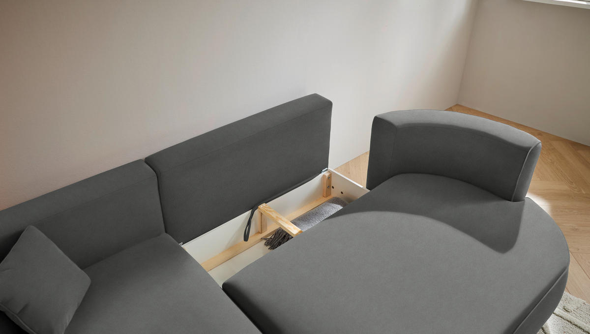 ECKSOFA in Webstoff Dunkelgrau  - Dunkelgrau/Schwarz, Design, Kunststoff/Textil (183/284cm) - Welnova