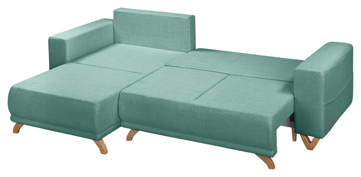 ECKSOFA in Textilgeflecht Mintgrün  - Wengefarben/Mintgrün, Design, Holz/Textil (257/174cm) - Livetastic