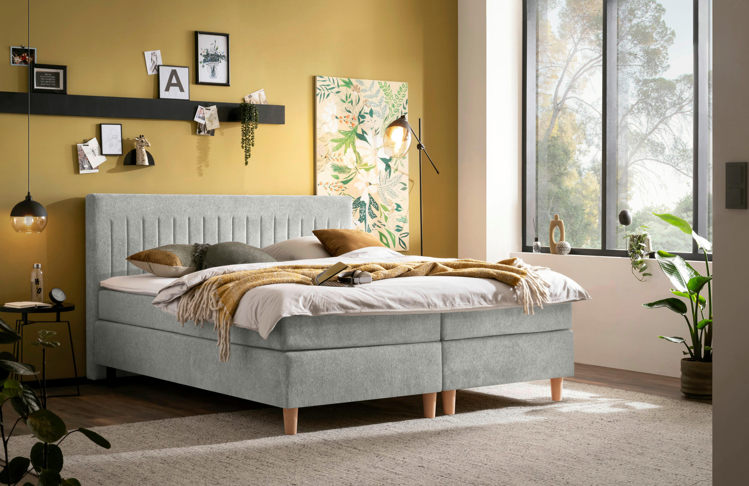 Thumbnail - Boxxx Boxspringbett, Grau, Textil, Buche, massiv, H2, Höhe ca. 17 cm, 180x200 cm, Stoffauswahl, Topper durchgehend, Matr...