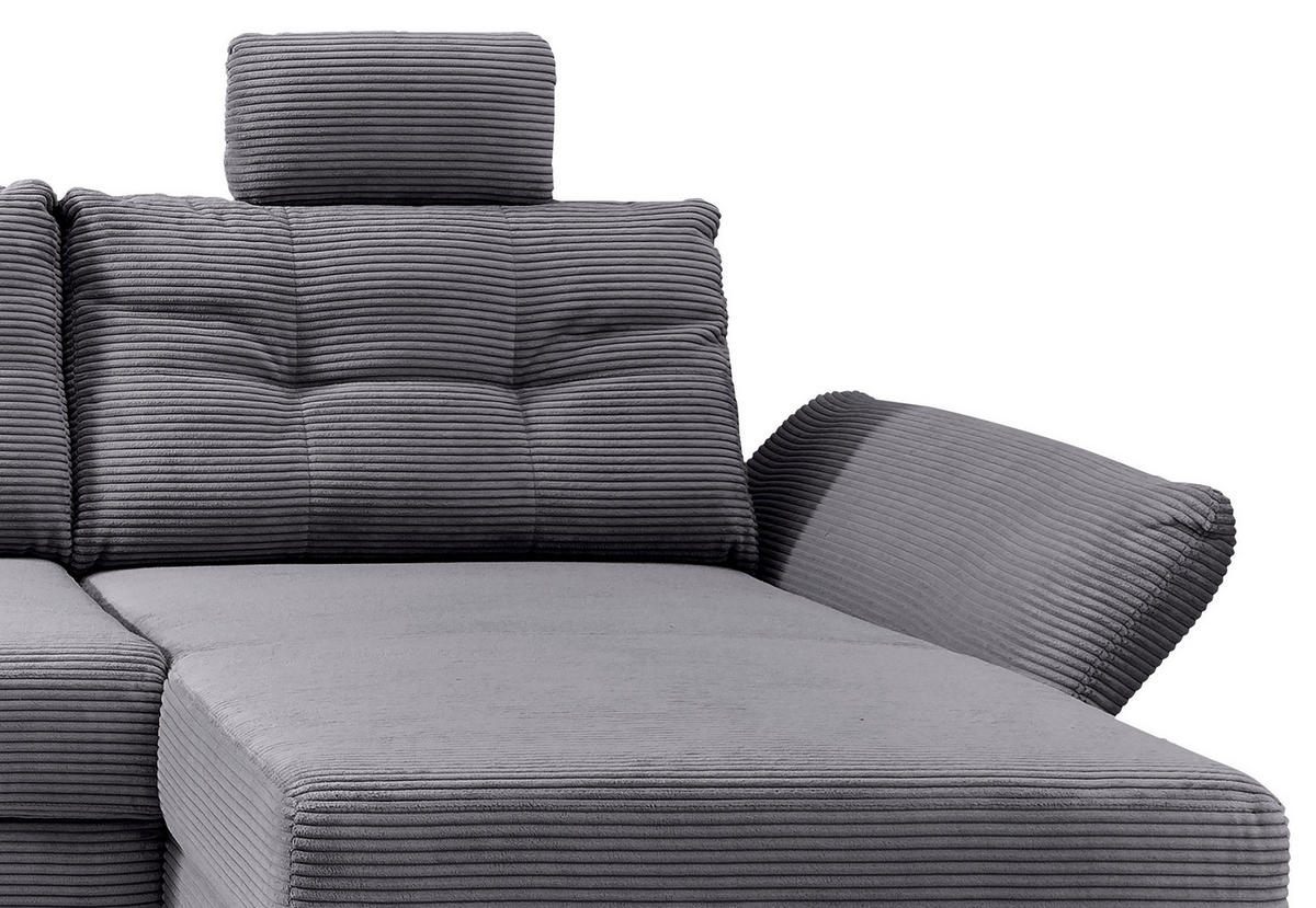 WOHNLANDSCHAFT in Cord Grau  - Naturfarben/Grau, Modern, Holz/Textil (206/338-352/176cm) - Livetastic