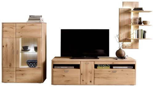 WOHNWAND  340/194/50 cm  in Eichefarben  - Eichefarben/Silberfarben, Design, Glas/Holz (340/194/50cm) - Livetastic