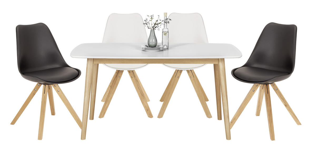 JEDILNA MIZA, masivno hrast bela, barve hrasta  - barve hrasta/bela, Design, leseni material/les (150/80/75,5cm) - Livetastic