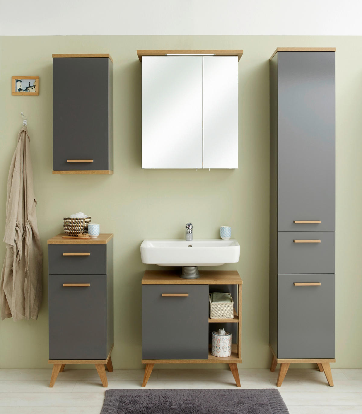 WASCHBECKENUNTERSCHRANK 60,5/65,0/33,0 cm  - Eichefarben/Grau, KONVENTIONELL, Holzwerkstoff (60,5/65,0/33,0cm) - Xora