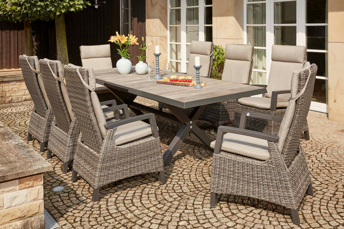 GARTENTISCH 200-260/100/77 cm Metall rechteckig  - Anthrazit/Graubraun, Basics, Keramik/Metall (200-260/100/77cm) - Siena Garden