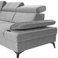 ECKSOFA Greige Flachgewebe Rücken echt, Kopfteilverstellung, Sitzvorzug  - Greige/Schwarz, MODERN, Textil/Metall (210/258cm) - Landscape