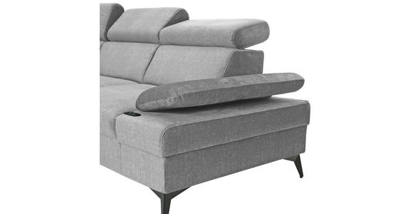 ECKSOFA Greige Flachgewebe Rücken echt, Kopfteilverstellung, Sitzvorzug  - Greige/Schwarz, MODERN, Textil/Metall (210/258cm) - Landscape