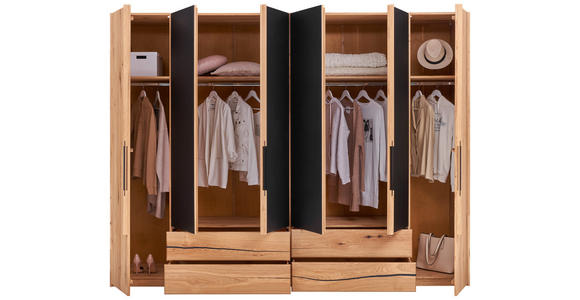 DREHTÜRENSCHRANK  in Anthrazit, Wildeiche  - Wildeiche/Anthrazit, Natur, Glas/Holz (300/218/60cm) - Valnatura