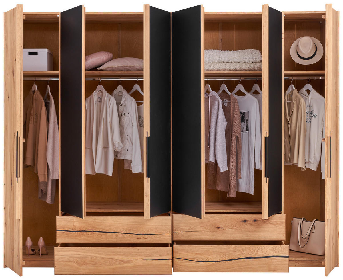 DREHTÜRENSCHRANK  in Anthrazit, Wildeiche  - Wildeiche/Anthrazit, Natur, Glas/Holz (300/218/60cm) - Valnatura