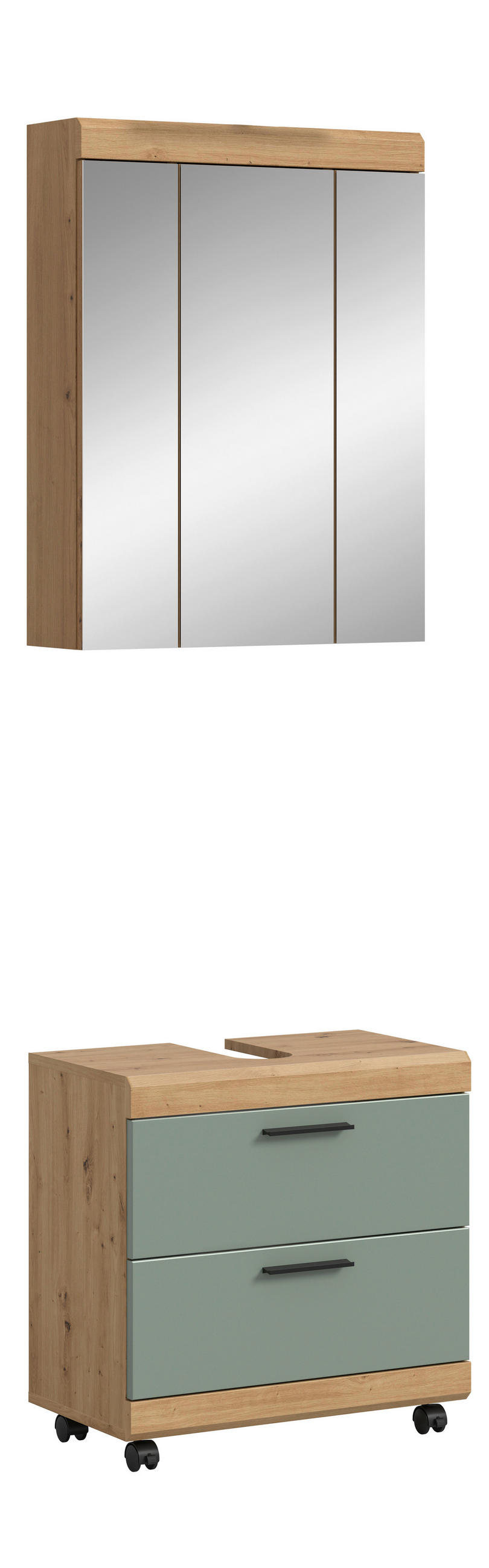 BADEZIMMER 2-teilig  in 60 cm  - Salbeigrün/Schwarz, Trend, Glas/Holzwerkstoff (60cm) - MID.YOU