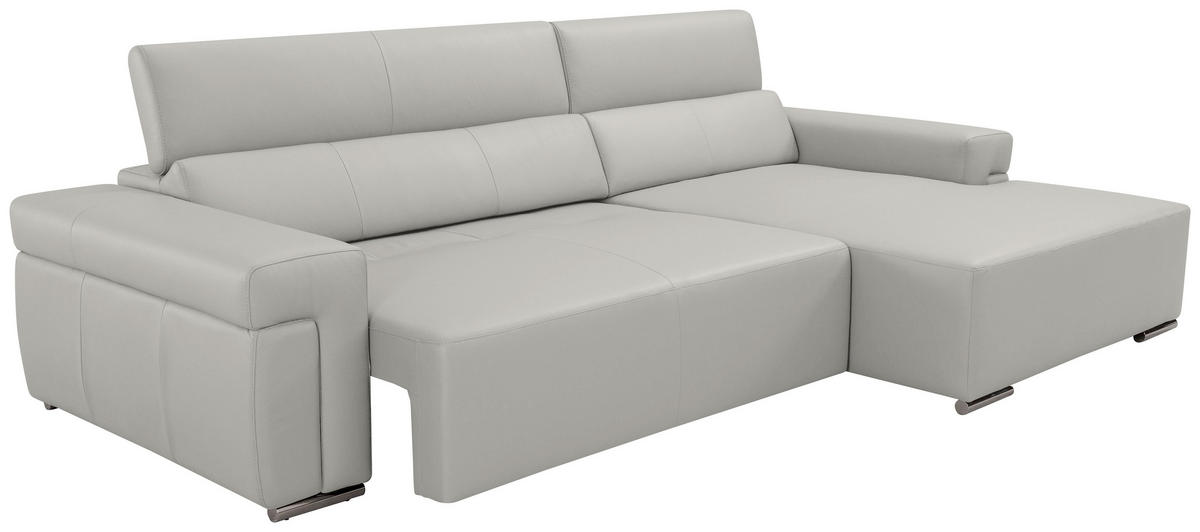 Ecksofa inkl. Funktion DUA Beige Echtleder  - Chromfarben/Beige, Design, Leder/Metall (293/170cm) - Novel