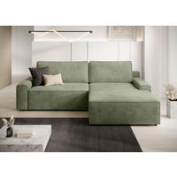 ECKSCHLAFSOFA Cord Grün  - Schwarz/Grün, Modern, Kunststoff/Textil (246/168cm) - Trendmanufaktur