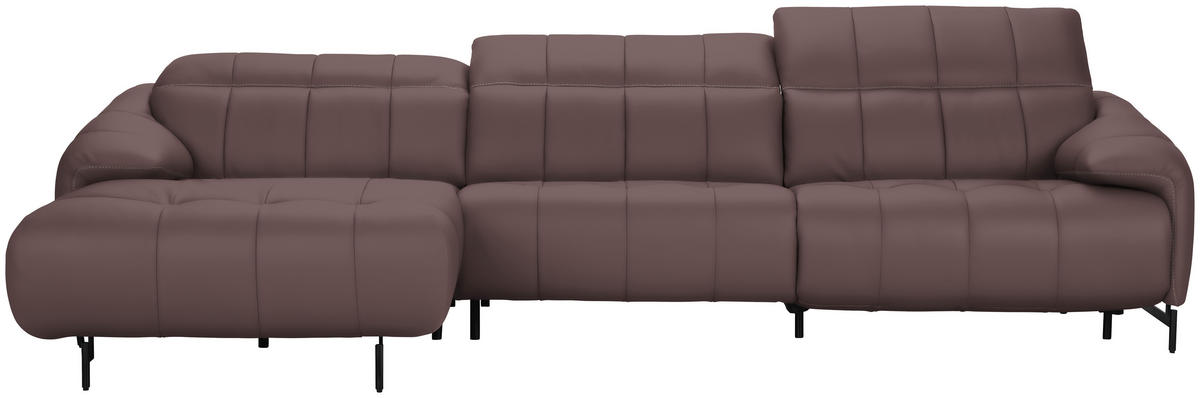 ECKSOFA  in Echtleder Altrosa  165/313 cm  - Beige/Schwarz, Design, Leder/Metall (165/313cm) - Belluti