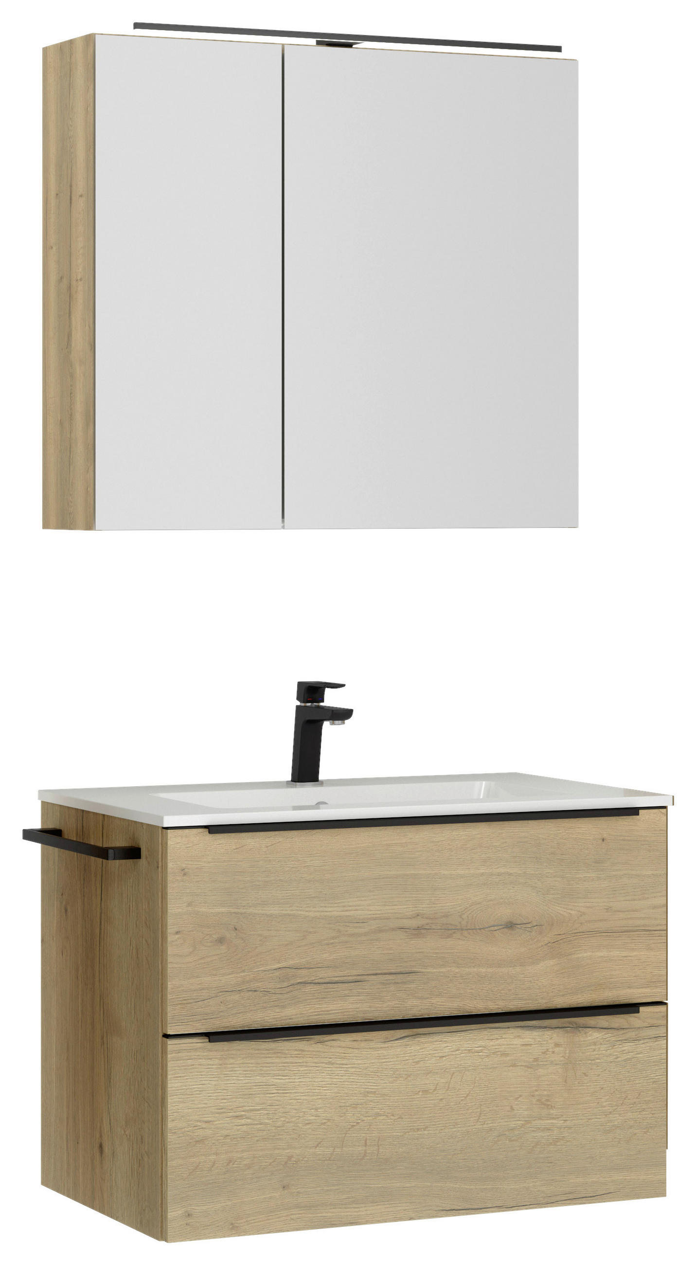 BADEZIMMER 3-teilig  in 81 cm  - Eichefarben/Schwarz, MODERN, Holzwerkstoff/Stein (81cm) - Nobilia