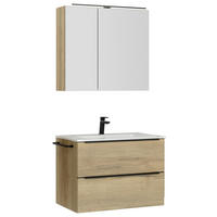 BADEZIMMER 3-teilig  in 81 cm  - Eichefarben/Schwarz, MODERN, Holzwerkstoff/Stein (81cm) - Nobilia