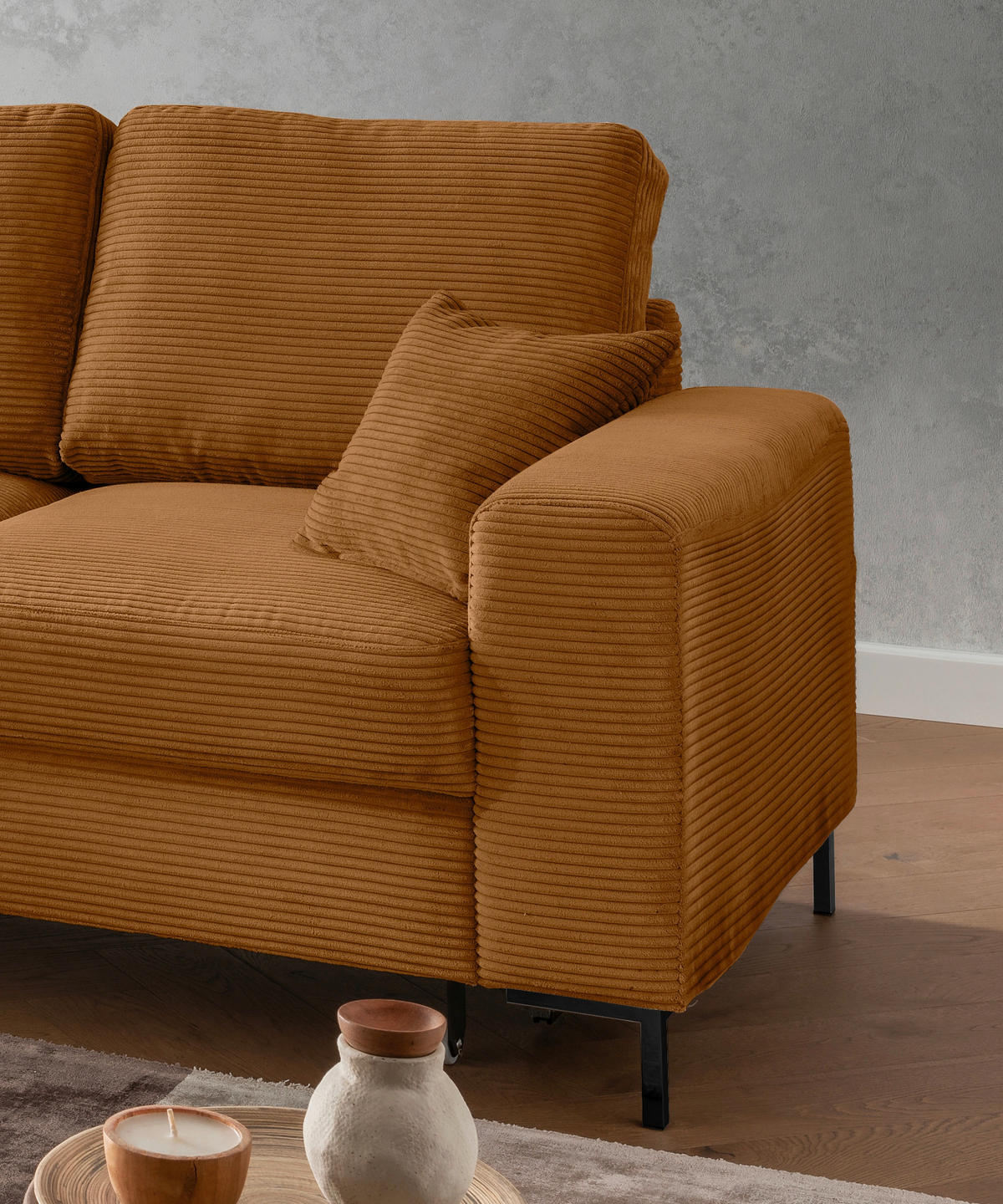 ECKSCHLAFSOFA in Cord Goldfarben  - Goldfarben/Schwarz, KONVENTIONELL, Textil/Metall (143/237cm) - Livetastic