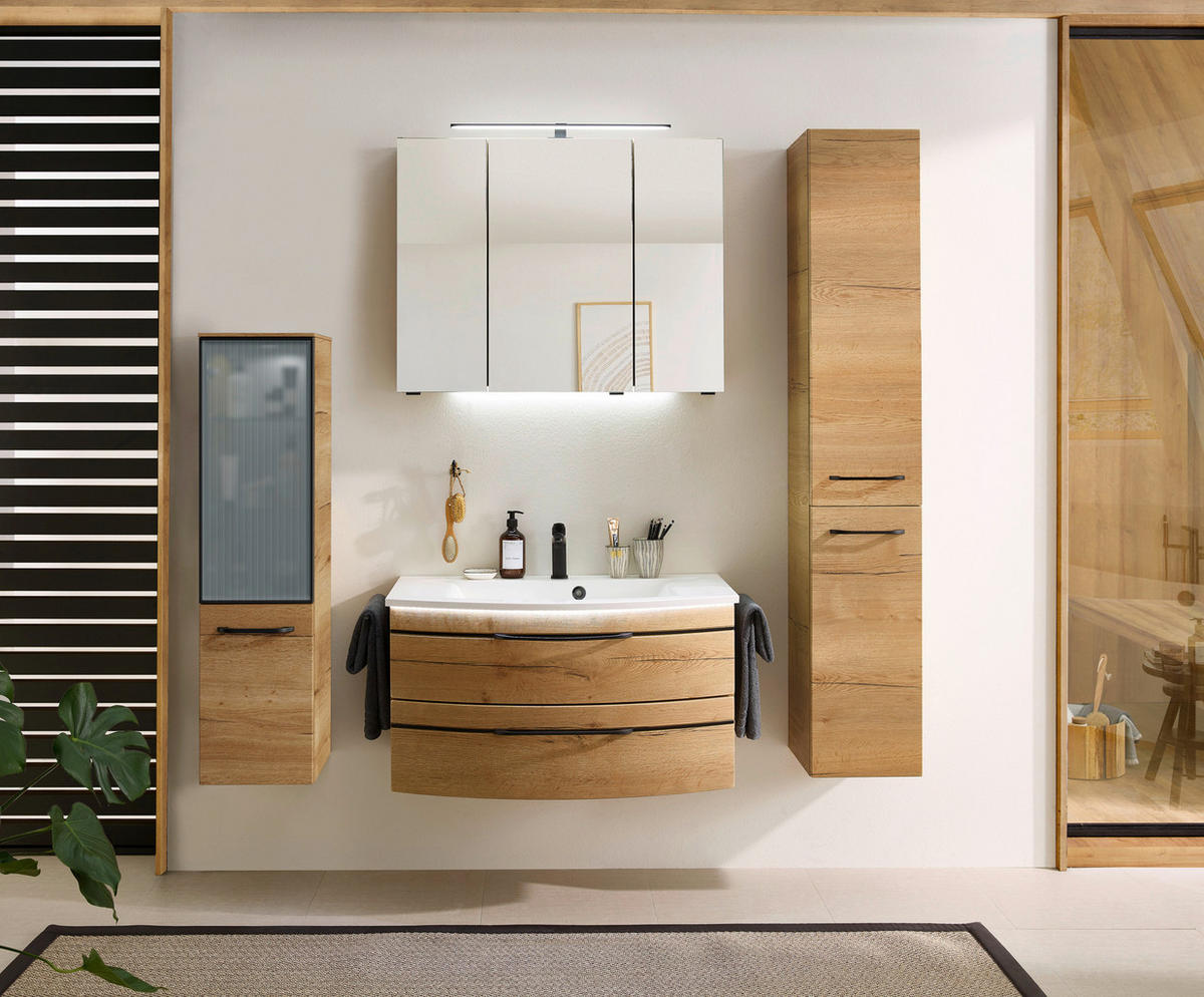 WASCHTISCHKOMBI 91 cm  - Eichefarben/Schwarz, Design, Holzwerkstoff/Stein (91cm) - Sadena