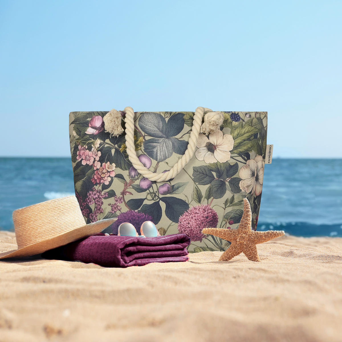 STRANDTASCHE - Violett/Aubergine, Basics, Textil (60/43cm)