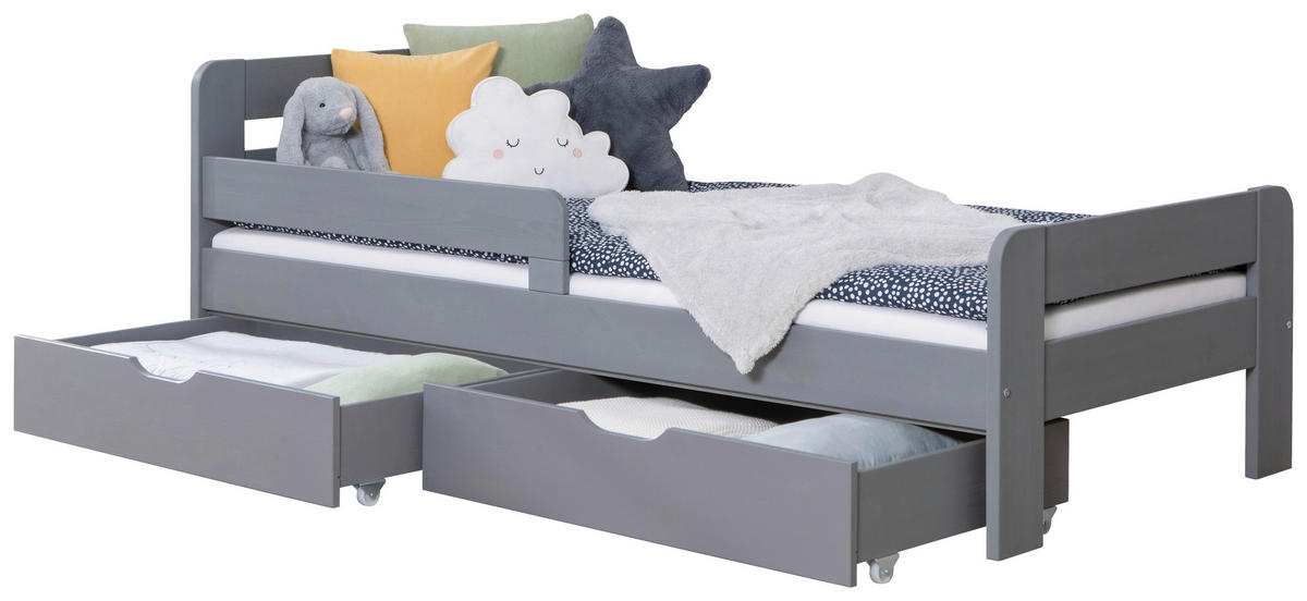 STAURAUMBETT 90/200 cm  in Hellgrau  - Hellgrau/Naturfarben, MODERN, Holz/Textil (90/200cm) - MID.YOU