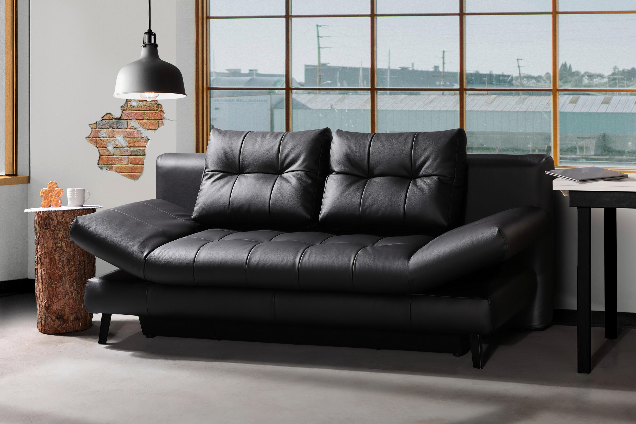 SCHLAFSOFA Schwarz Echtleder  - Schwarz, Design, Leder/Metall (209/94/94cm) - Novel