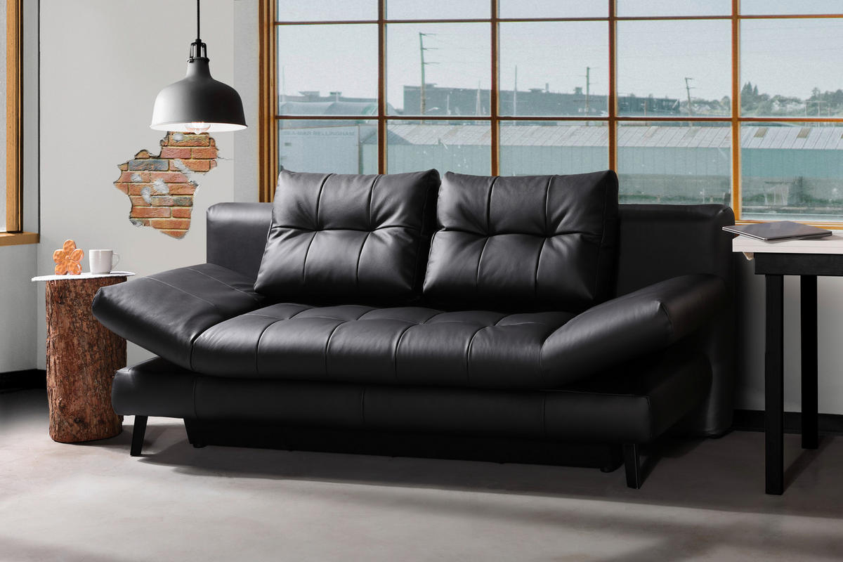 SCHLAFSOFA in Echtleder Schwarz  - Schwarz, Design, Leder/Metall (209/94/94cm) - Novel
