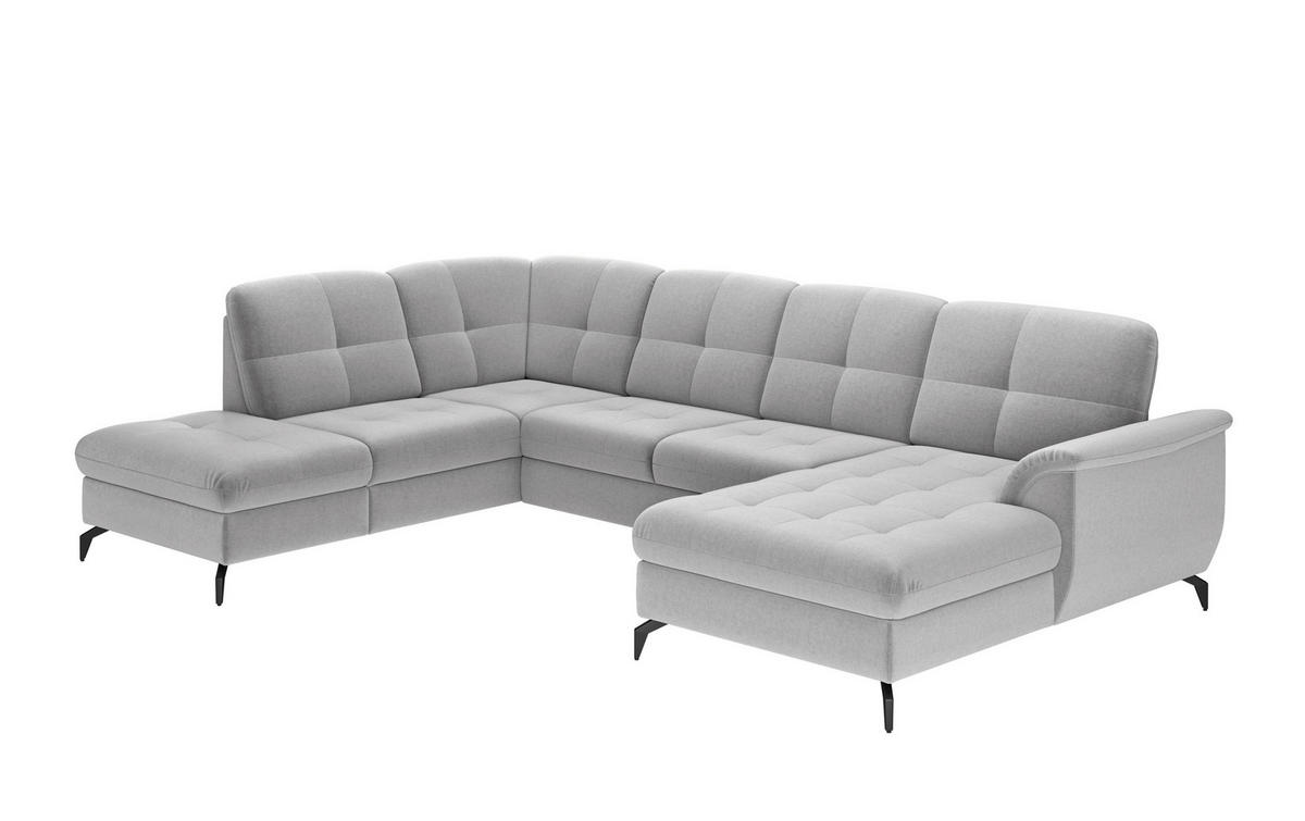WOHNLANDSCHAFT in Flachgewebe Hellgrau  - Hellgrau/Schwarz, Modern, Textil/Metall (212/319/164cm) - Sit & More