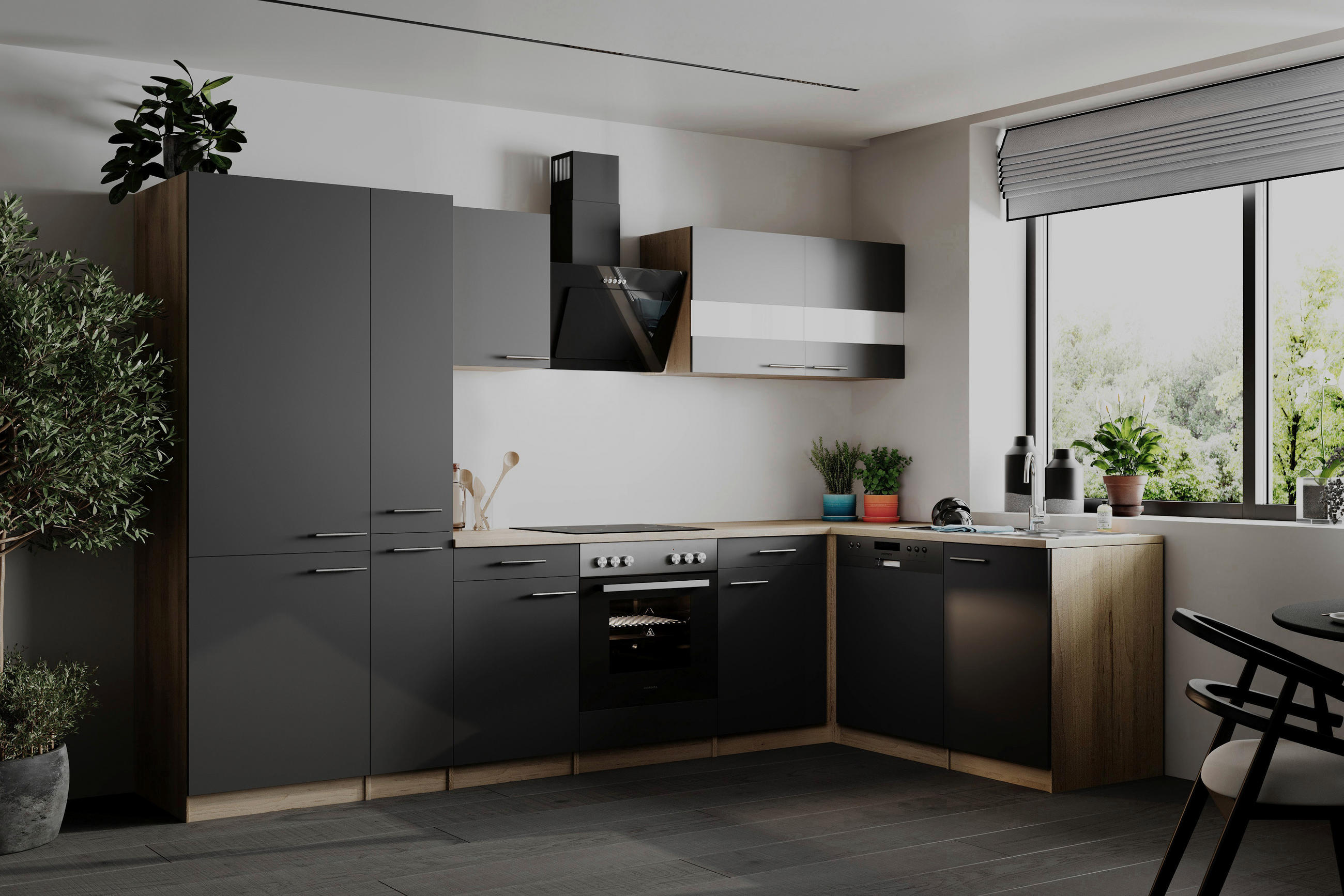 HÖRNKÖK 310/172 cm  i grå  - stålfärgad/grå, Basics, metall/trämaterial (310/172cm) - Respekta