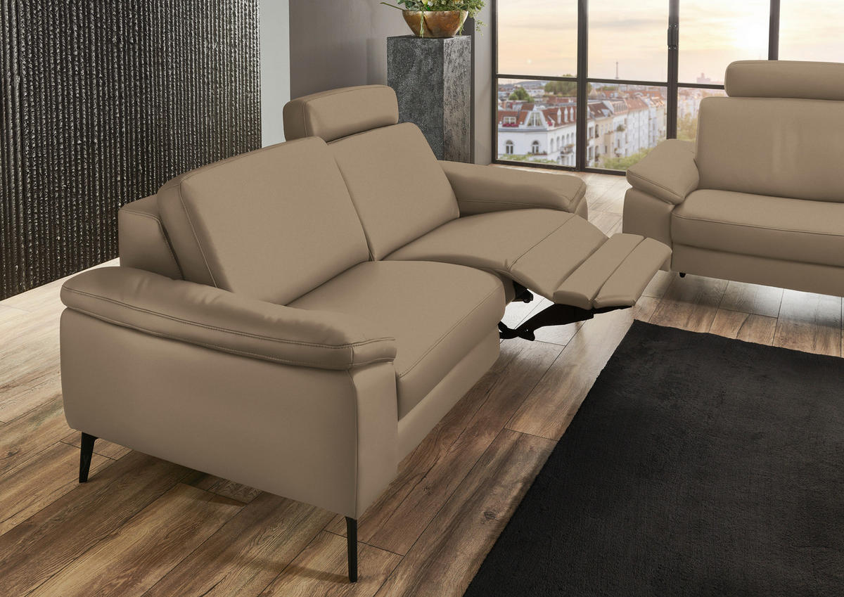 2,5-SITZER in Echtleder Beige  - Beige/Schwarz, Design, Leder/Metall (196/88/100cm) - Valdera
