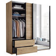 SCHWEBETÜRENSCHRANK 215/225,5/60,5 cm 2-türig Eichefarben  - Eichefarben/Schwarz, MODERN, Glas/Holzwerkstoff (215/225,5/60,5cm) - Xora