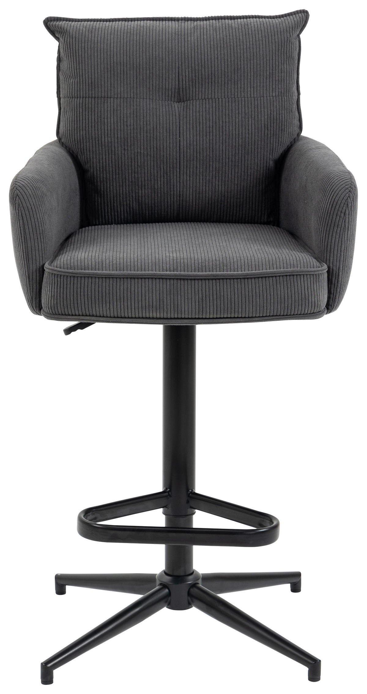 BARHOCKER Cord Anthrazit Eisen Stoffauswahl, Sitzfläche 360° drehbar, inklusive Armlehnen  - Anthrazit/Schwarz, Design, Textil/Metall (54/98-120/58cm) - Novel