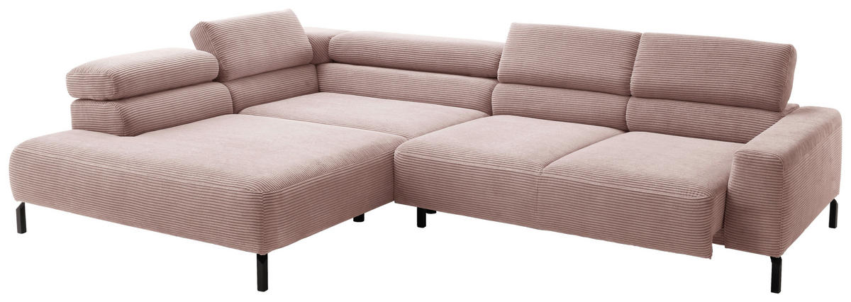 ECKSOFA inkl. Funktion in Cord Rosa  - Schwarz/Rosa, Modern, Textil/Metall (219/309cm) - Pure Home Lifestyle