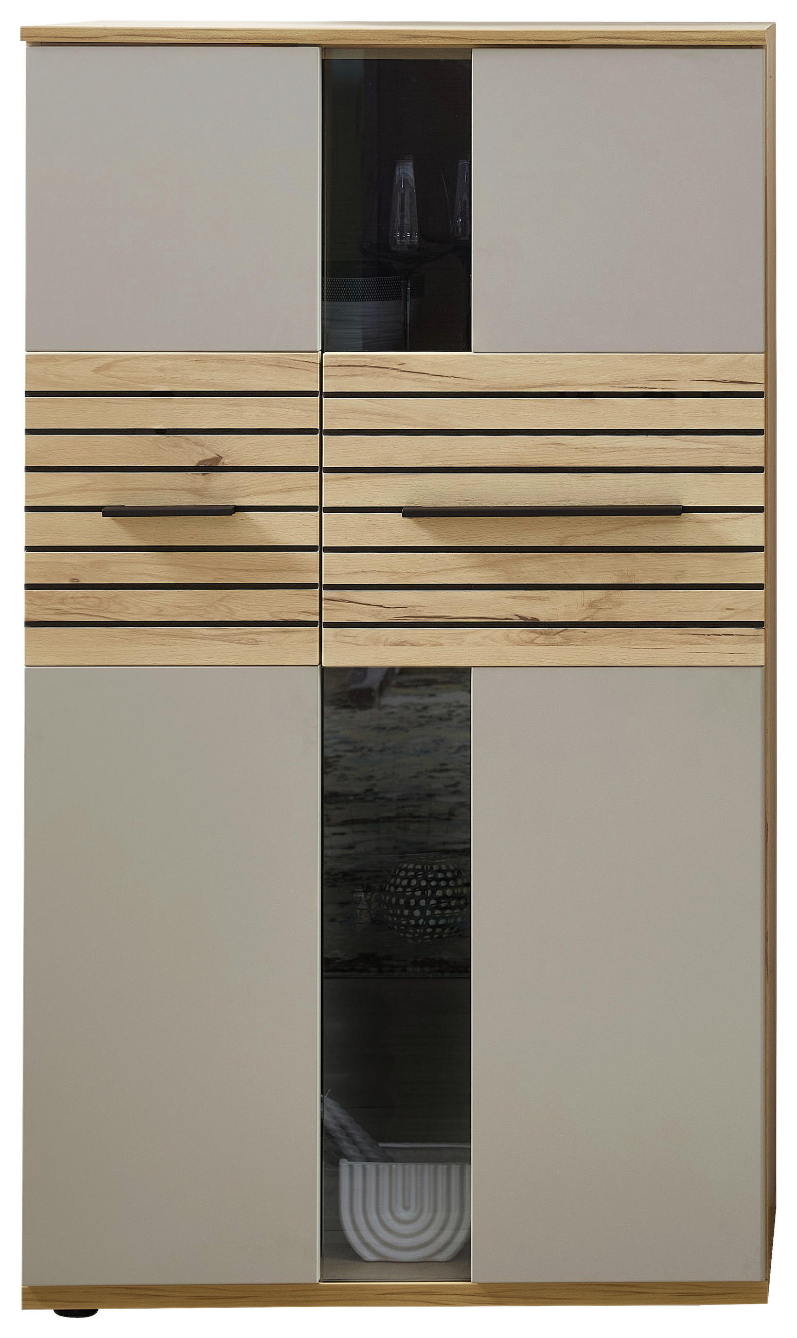 HIGHBOARD Grau, Buchefarben  90/131/40 cm  - Buchefarben/Schwarz, KONVENTIONELL, Glas/Holzwerkstoff (90/131/40cm) - Venda