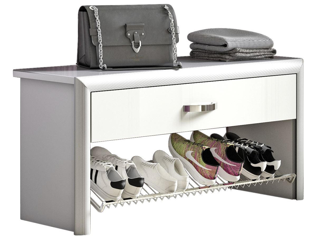 GARDEROBENBANK Weiß, Alufarben  - Chromfarben/Alufarben, Design, Glas/Metall (109/50/35cm) - Dieter Knoll