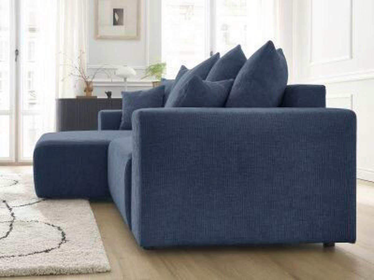 ECKSOFA Ottomane links  ATILLA Dunkelblau Struktur  - Schwarz/Dunkelblau, MODERN, Kunststoff/Textil (149/244cm)
