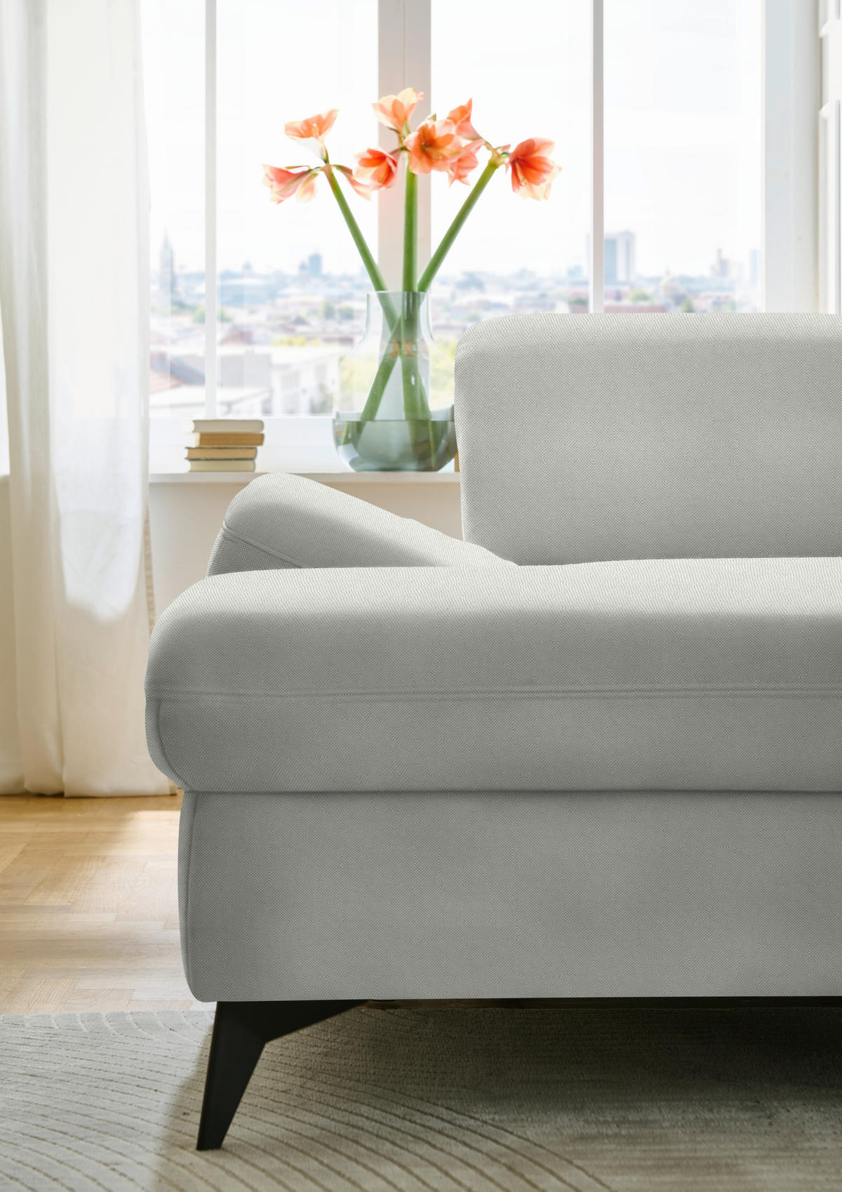 WOHNLANDSCHAFT Chenille Ecru  - Ecru/Schwarz, Design, Textil/Metall (198/364/255cm) - Beldomo Style