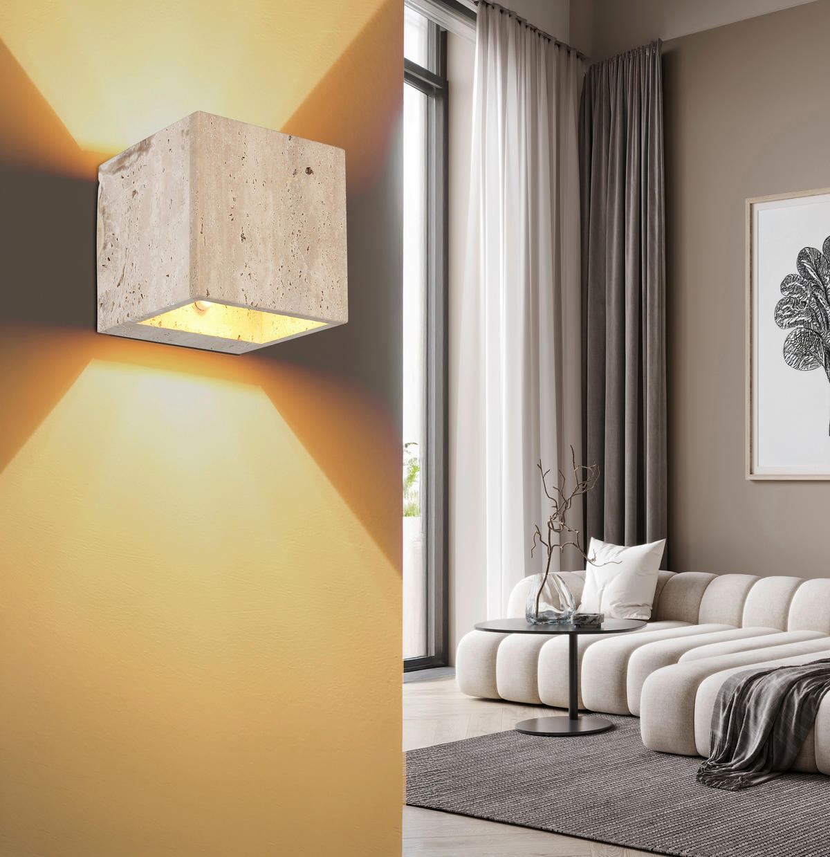 LED-WANDLEUCHTE Rojas 12/12/12 cm  - Naturfarben/Weiß, Natur, Stein/Metall (12/12/12cm)