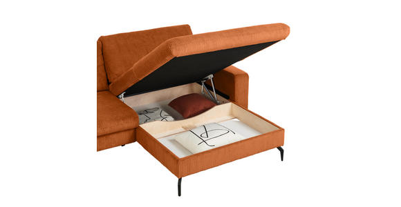 ECKSOFA in Cord Terracotta - Terracotta/Schwarz, Design, Textil/Metall (302/180cm) - Venda