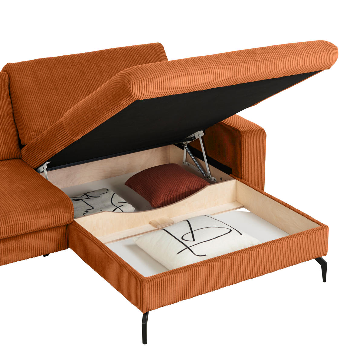 ECKSOFA Terracotta Cord  - Terracotta/Schwarz, Design, Textil/Metall (302/180cm) - Venda