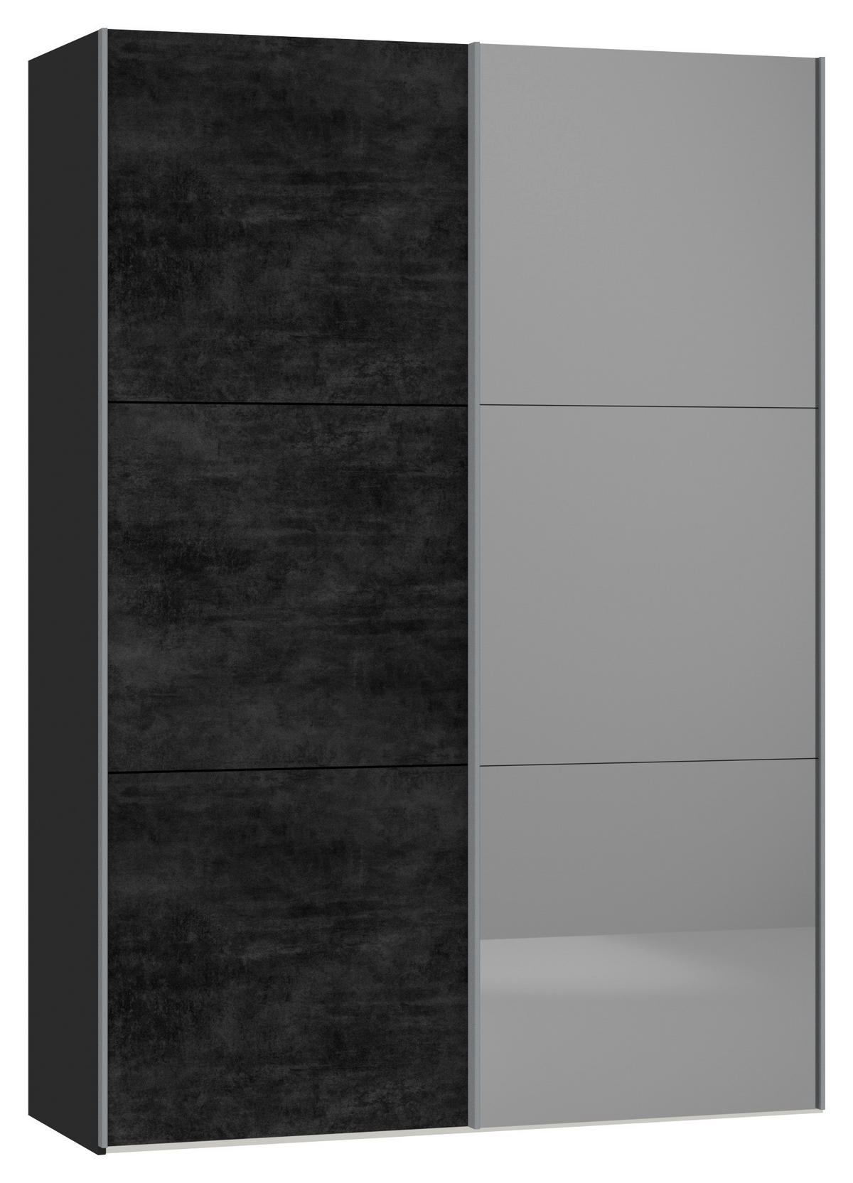 SCHWEBETÜRENSCHRANK 153/220/46 cm 2-türig Graphitfarben, Schwarz  - Silberfarben/Graphitfarben, Design, Glas/Holzwerkstoff (153/220/46cm) - Jutzler