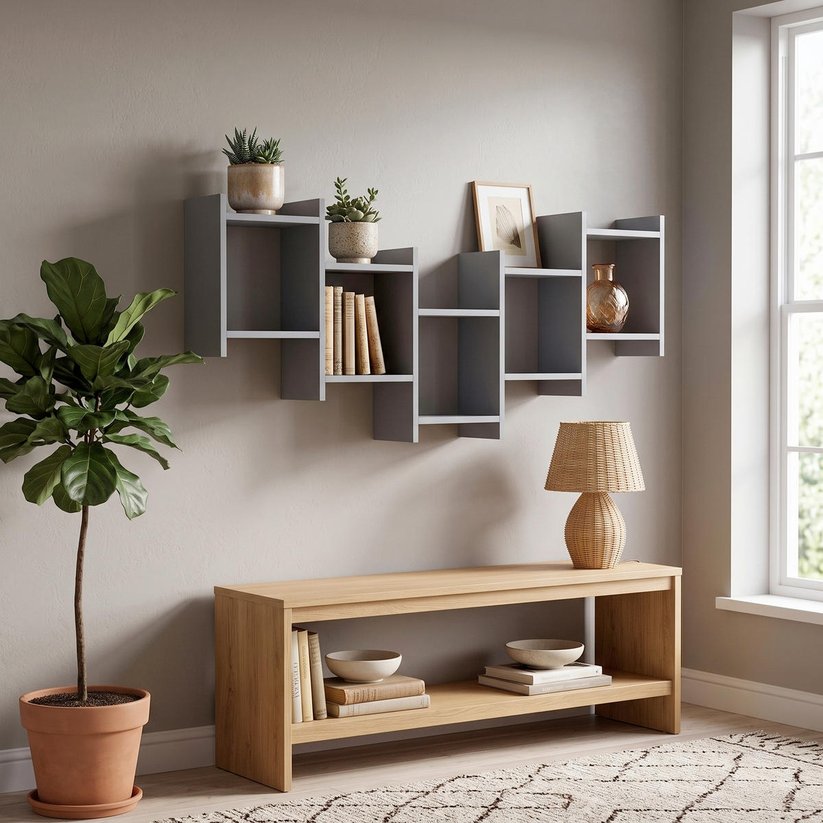 WANDREGAL 151/64/20 cm  - Anthrazit, Design, Holzwerkstoff (151/64/20cm) - Livetastic