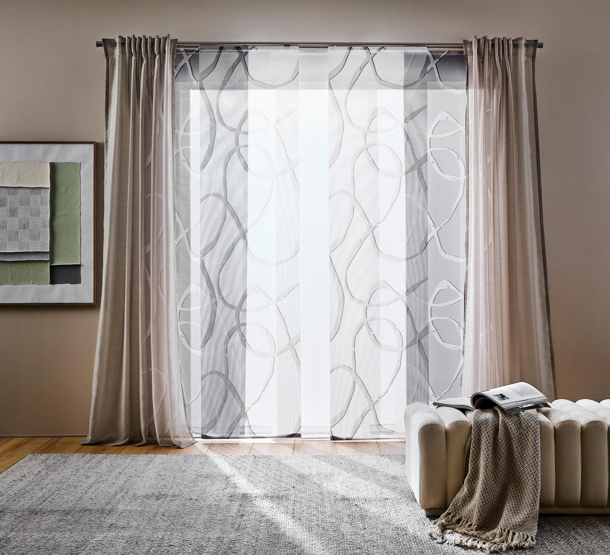 KÉSZFÜGGÖNY áttetsző  - homokszínű, Basics, textil (135/245cm) - Esposa