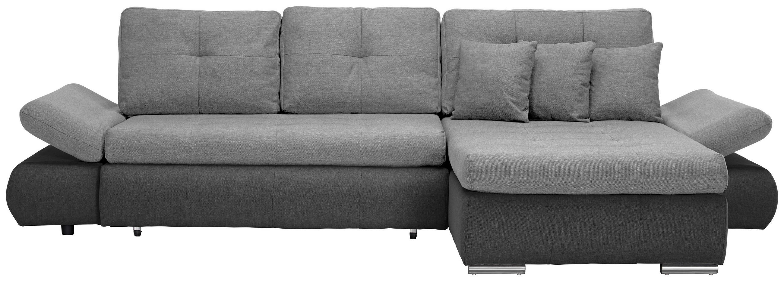 ECKSOFA Hellgrau, Dunkelgrau Webstoff  - Chromfarben/Dunkelgrau, Design, Kunststoff/Textil (302/187cm) - Carryhome