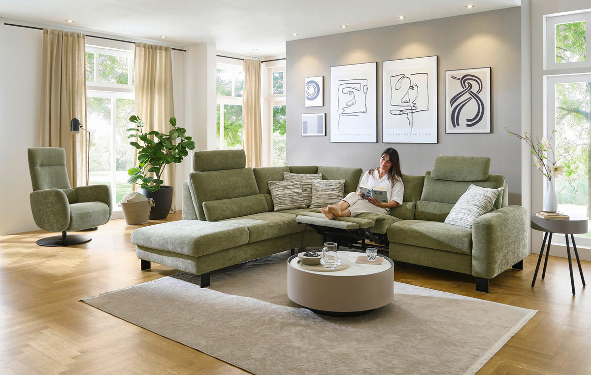 ECKSOFA Olivgrün Chenille  - Schwarz/Olivgrün, Design, Textil/Metall (248/285cm) - Beldomo Comfort
