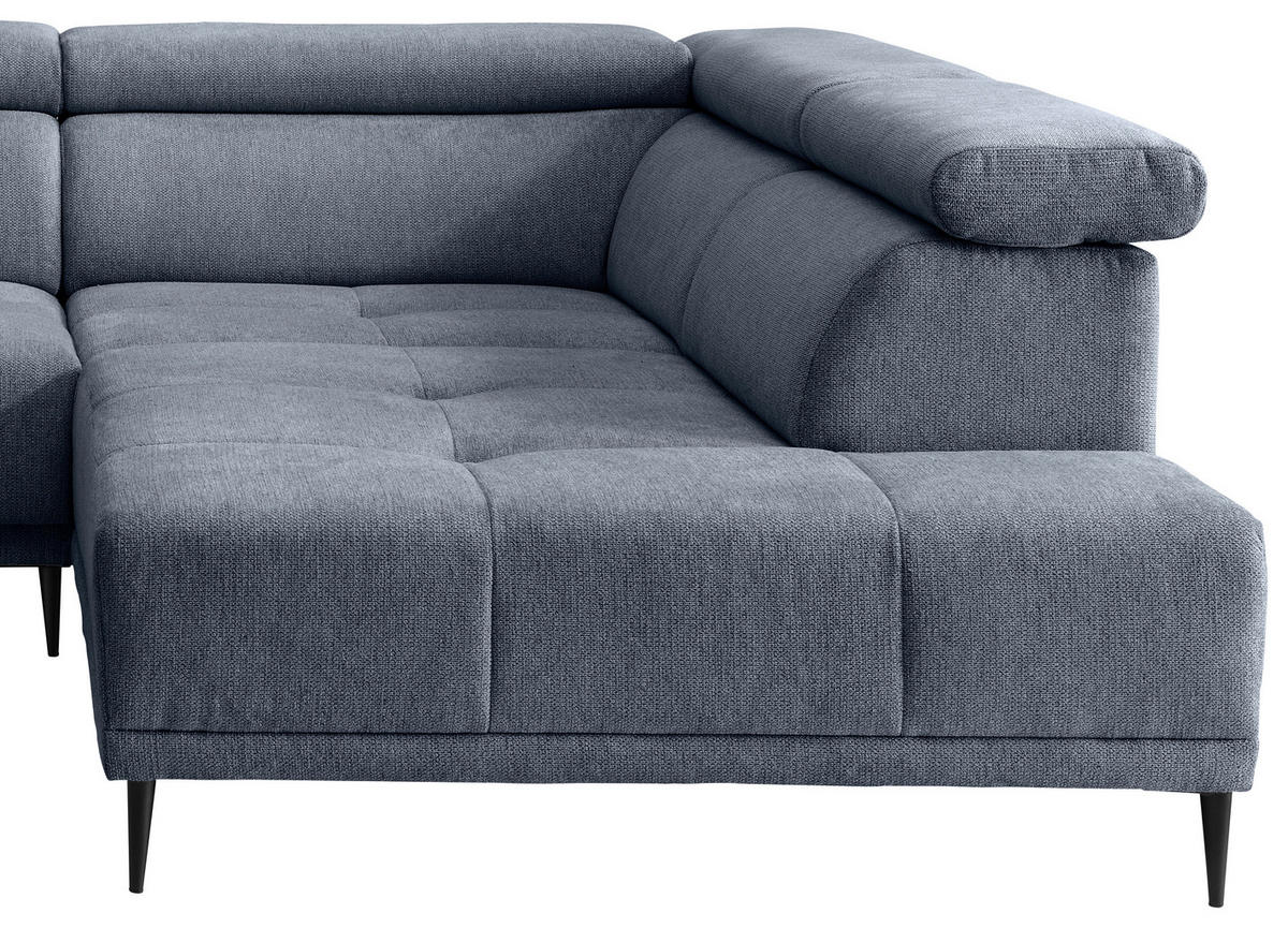 ECKSOFA INTERA Hellblau Chenille Kopfteilverstellung, Sitzvorzug  - Schwarz/Hellblau, KONVENTIONELL, Textil/Metall (305/225cm) - Livetastic