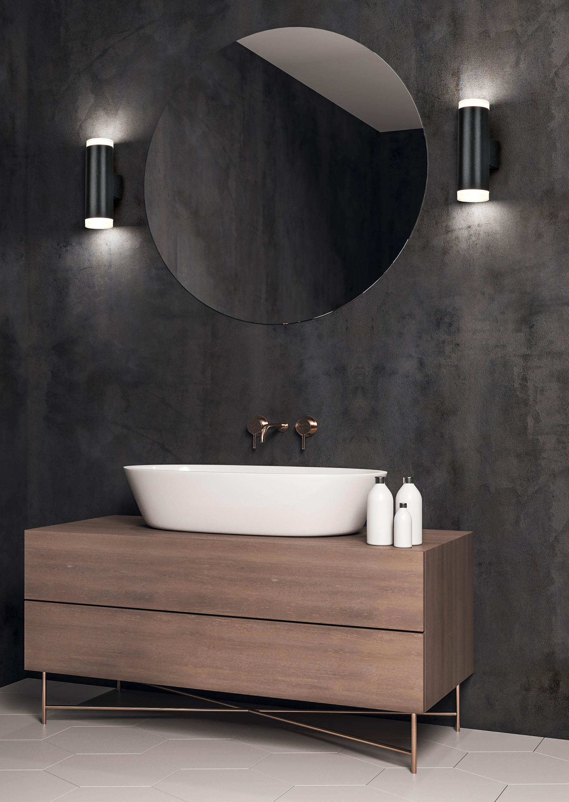 BADEZIMMER-WANDLEUCHTE Ray   - Schwarz/Weiß, Basics, Kunststoff (16,6/5,2/8cm) - Trio Leuchten