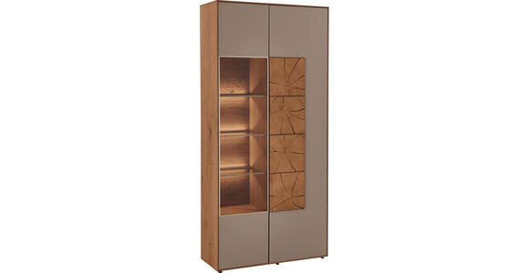 VITRINE in massiv Kerneiche Eichefarben, Fango - Fango/Eichefarben, Design, Glas/Holz (88,5/196/39cm) - Valnatura