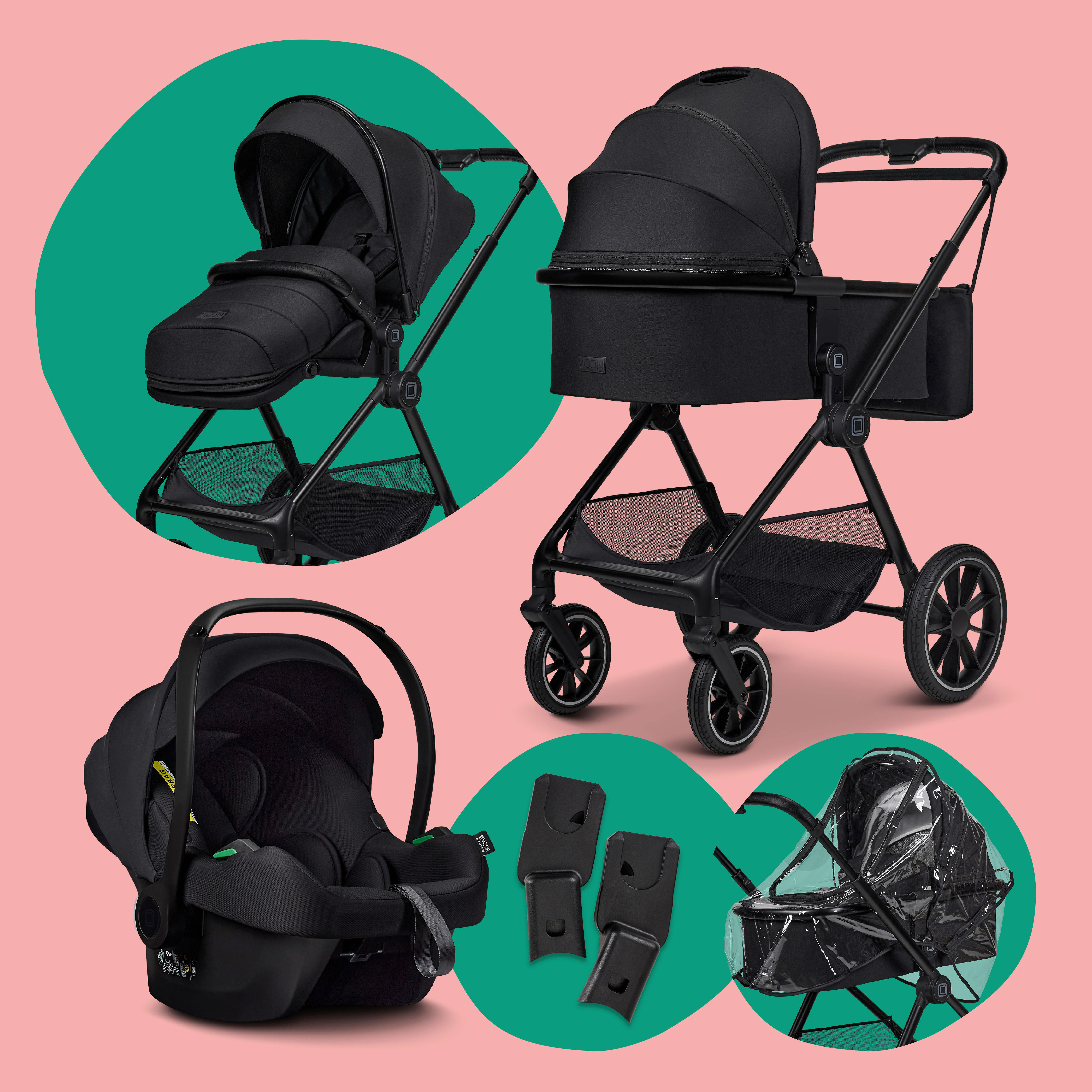 SET DJEČJIH KOLICA  Clicc Set  - crna, Basics, tekstil (84/61/114cm) - Moon