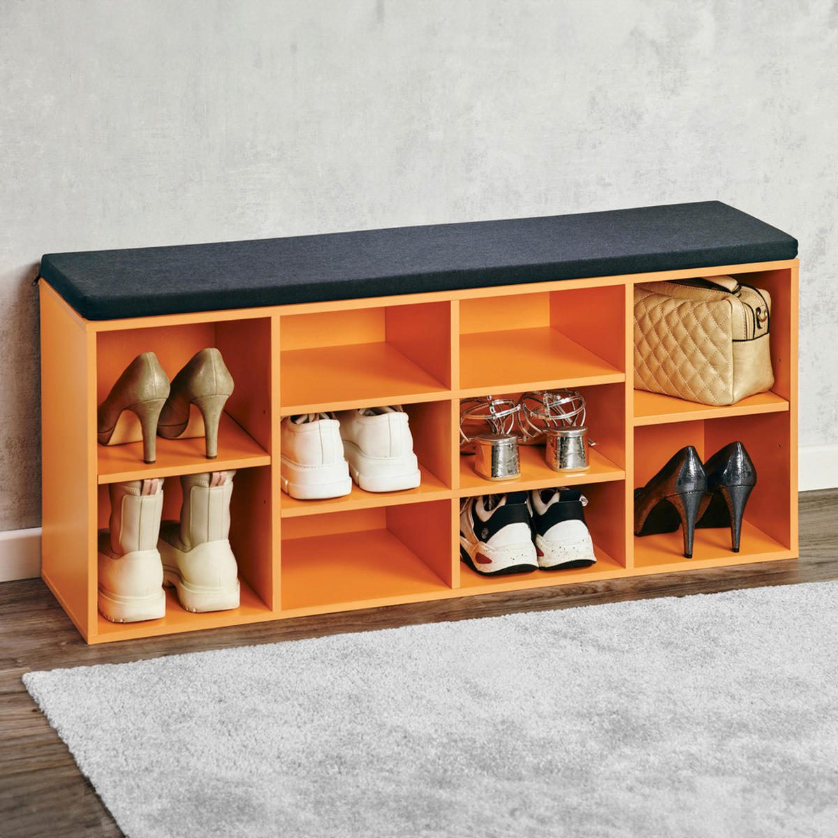 SCHUHREGAL Orange, Schwarz  - Schwarz/Orange, Basics, Holzwerkstoff/Textil (103,5/48/29,5cm) - Kesper