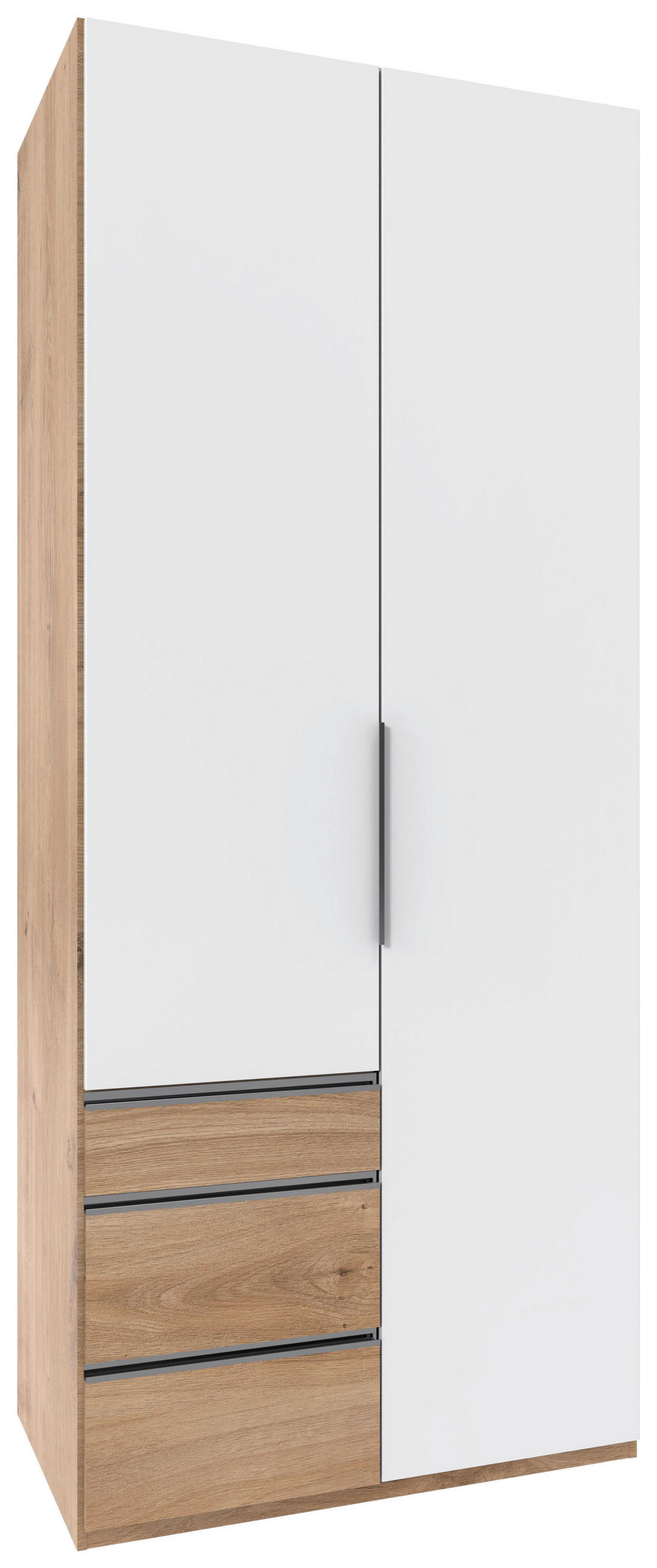 Mid.you Drehtürenschrank Weiß, Plankeneiche 100x236x58 cm